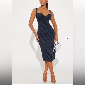 Elegant Navy Pinstripe Dress